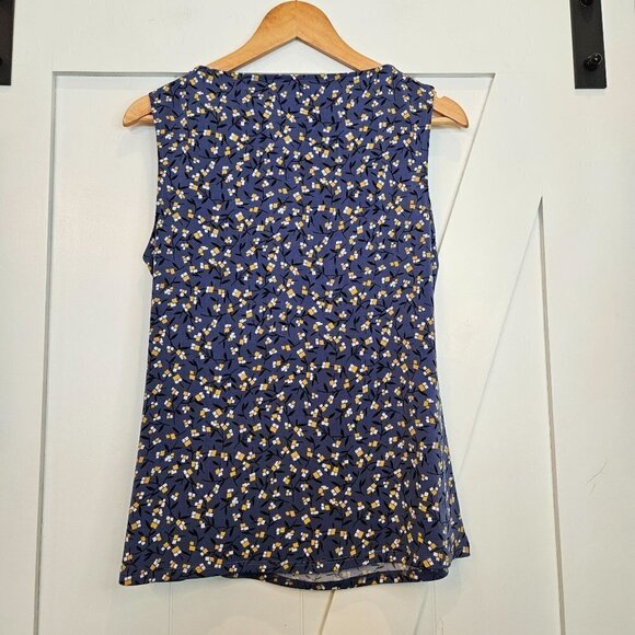 ANNE Klein Blue With Yellow Flower Print Shell Top, Sleeveless, Size Medium - Picture 3 of 7